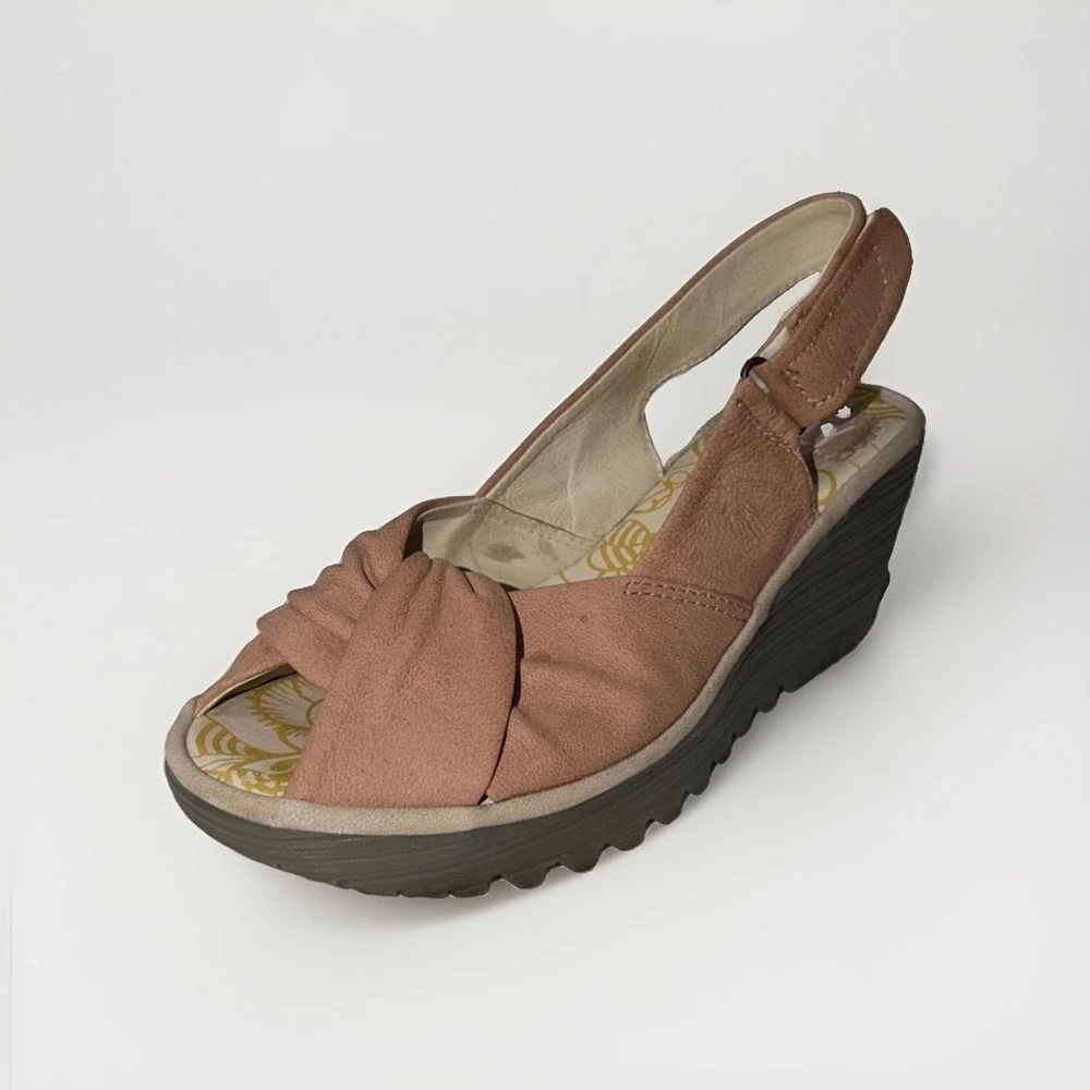 Fly London Yakin Leather Slingback Wedge Sandals Size 37 / 6.5-7 M   MSRP $176